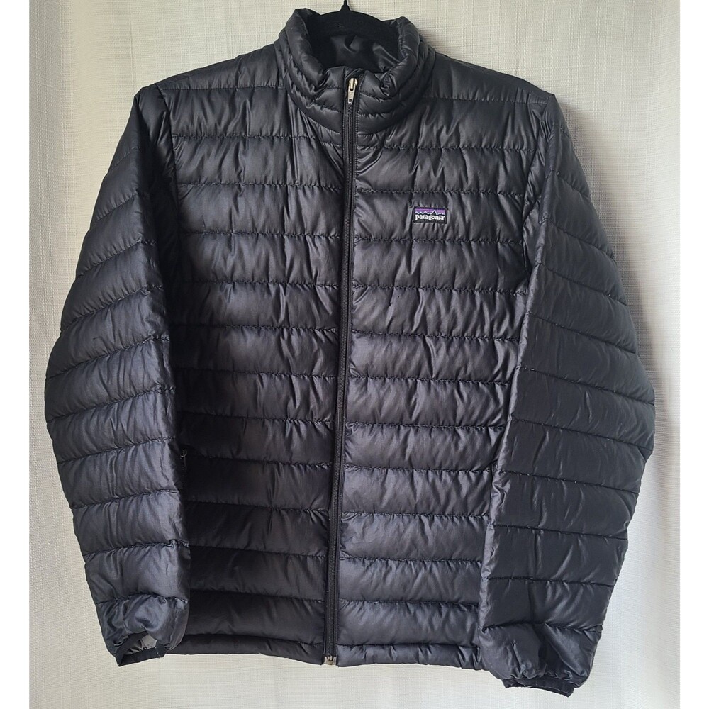 Patagonia Boys XL 14 Puffer Jacket Black Insulated Full Zip 68242 Repaired